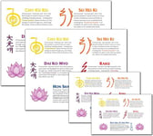 Deep Healing Light Tableau d'apprentissage des symboles Reiki – 21,6 x 27,9 cm, 20,3 x 25,4 cm, 12,7 x 17,8 cm, 10,2 x 15,2 cm, poster non encadré de cinq symboles Reiki, noms et explications –