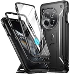 Poetic Revolution Case Compatible with OnePlus 12 5G (2024), Built-in Screen Protector 【Work with Fingerprint ID】, Full Body Rugged Shockproof Protective Cover Case with Kickstand, Black