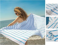 Serviette De Plage En Coton Doux, Fabriqu¿¿e En Italie, Serviette De Plage Avec Haute Qualit¿¿ Et Style, Id¿¿ale Pour L'¿¿t¿¿ Sans Sable, Bache De Mer, 100% Coton Bleu (2, 75 X 160 Cm)\U2026