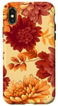 Coque pour iPhone X/XS Chrysanthème orange et bourgogne Fleurs florales d'automne