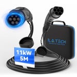 iLa Tech Câble de Recharge Voiture Electrique 11kW, Câble Type 2 16A/ 5 Mètres/Triphasé avec Sac de Rangement, Type 2 vers Type 2, Câble T2 Compatible avec Model 3/S/X/Y i3 ID.3 ID.4 E-Tron