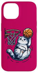 Coque pour iPhone 14 Belle idée cadeau design drôle chat qui fait du basketball