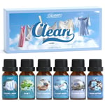 SALUBRITO Clean Essential Oils Set, Fresh Cotton, Clean Home, Fresh Linen, Soft Powder, Blossom Soap, Mint Scented Oils for for Diffuser, Candle, Soap Making, Premium Fragrance Oils, Diffuser Oils