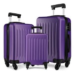 Kono Luggage Set 3 Pieces Suitcases Lightweight ABS Hard Shell Cabin Carry-on Travel Trolley Case with 4 Spinner Wheels (3 Pcs Set, Purple)