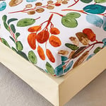 Drap Housse 120x200 cm 1 Personne avec Grand Bonnet de 30 cm - Drap-Housse Microfibre Doux à Motif Printemps Branches et Feuilles - Vert