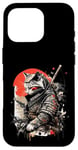 Coque pour iPhone 16 Pro Tatouage japonais Kawaii chat samouraï pour hommes, femmes, enfants