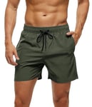 AI'MAGE Short de bain 2 en 1 pour homme avec poches, Vert kaki, XXXXL-L