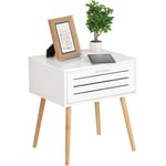 Wenko - Table de nuit avec tiroir Finja, bout de canapé, table d'appoint pied bambou style scandinave, mdf, 45x50x38 cm, Blanc - Marron