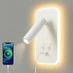 Applique murale led, liseuse de chevet avec interrupteur, port de charge usb, éclairage d'ambiance réglable pour chambre (lumière naturelle 3 w +