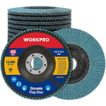 Workpro - Lot de 10 Disques Abrasifs à Lamelles 125 mm, Grain 40, Disque à Meuler en Alumine de Qualité Supérieure pour Enlever Ebavure, Rouille,