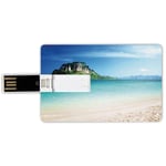 32G USB Flash Drives Credit Card Shape Seaside Decor Memory Stick Bank Card Style Grand Cliff in the Crystal Sea Water Tropic Island Scenery with Golden Beach Photo,Blue Cream Green Waterproof Pen Thu