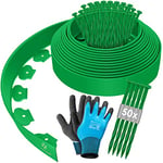 KESSER® Bordure de pelouse Flexible en Plastique Longueur 10 m Hauteur 5 cm avec 50 ancrages de Terre + 1 Paire de Gants, Bordure de Parterre, Bordure de Parterre, Bordure de Tonte, pavés palissade