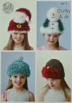 Knitting Pattern Childrens Novelty Christmas Hats Tinsel Chunky King Cole 4478