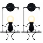 Norcks - 2PCS Lampe Murale Rétro Applique Murale D'Intérieur En Métal, Applique Murale Moderne Pour Chambre à Coucher, Bar, Bureau, Noir