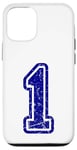 Coque pour iPhone 14 1 numéro vintage bleu sport universitaire