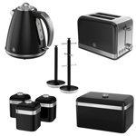 Swan Retro Black Kitchen Set - Kettle, 2 Slice Toaster, Canisters, Bread Bin