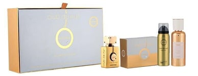 Setti Armaf Club De Nuit Milestone miehille: parfum EDP, 30 ml + kiinteä saippua, 130 g + vartalosuihke, 50 ml + hiuslakka, 55 ml