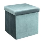 Pouf pliable coffre de rangement velours côtelé bleu