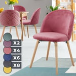 Nova - Ensemble de 4 chaises de salle à manger Cuisine de velours avec pieds de bois de style de style rétro Couleur : rose