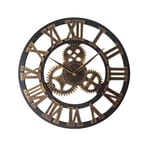 Garneck Gear Wall Clock Noiseless Silent European Industrial Style Retro Roman Numerals Clock Vintage Steampunk Industrial Decor 45cm (Golden Without Battery)