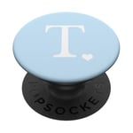 PopSockets White Initial Letter T Heart Monogram On Pastel Light Blue PopSockets PopGrip: Swappable Grip for Phones & Tablets