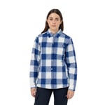 Dickies Women's Fleece Hooded Flannel Shirt Jacket, Surf Blue Campside Plaid, S