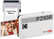 Mini Retro 2 P210 - Mini Imprimante Connectée (Photo Format Carte De Crédit 5,3 X 8,6 Cm - 2,1 X 3,4'', Bluetooth, Batterie Lithium, Sublimation Thermique 4Pass, 8 Photos Incluses), Blanc