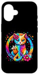 iPhone 16 Funny Cat Tie Dye Peace Sign Hand Funny Boys Kids Girls Case