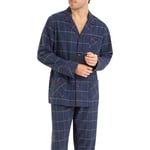 Pyjama long Eminence en coton avec manches longues et col cranté bleu marine