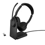 Jabra Evolve2 55 Stereo Wireless Headset with Charging Stand, Air Comfort Technology, Noise-cancelling Mics, and ANC - Works with UC Platforms such as Zoom and Google Meet - Black