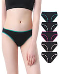 Neione Culotte Menstruelle Lavable Bikini Menstruel Slip Bresilien pour Règle Flux Léger Femme sous-vêtements Lot de 5 Noir XL