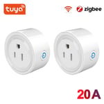 Prise de courant Tuya Smart Zigbee,moniteur d'alimentation 20A,prise de contrôle sans fil US avec minuterie d'énergie nous-mêmes avec Alexa Home Assistant - Type 2PC