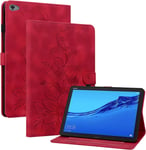 Étui Pour Huawei Mediapad M5 Lite (Bah2-L09/W09/W19/Al10) (10,1 Pouces) Pu Cuir Flip Coque Protection Avec Support Housse Case Portefeuille Cover Lotus Impression Rouge