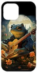 Coque pour iPhone 15 Pro Max grenouille jouant de la guitare livre nuit lune bougies fleurs