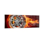 Impression sur Verre 90x30cm Tableaux Image Photo Wheel Flames Rim Decoration