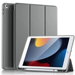 Vobafe Case for iPad 9th 8th 7th Generation 10.2 Inch Case (2021/2020/2019 Model, iPad 9/8/7), Flexible TPU Back Cover, with Pencil Holder, Auto Wake/Sleep, Space Grey