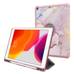 iPad 10.2" (2021 / 2020 / 2019) Flip Deksel m. Ståfunksjon & Pencil Holder - Rosa Marmor