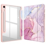 FINTIE Coque pour Samsung Galaxy Tab S9 FE 10.9 Pouces/Galaxy Tab S9 11 Pouces 2023 - Housse Arrière Transparente Claire Etui Antichoc Veille/Réveil Automatique, Marbre Rêveur