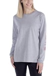 Carhartt Women's Loose Fit Heavyweight Long-Sleeve Logo Sleeve Graphic T-Shirt, Heather Grey, S