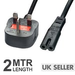 new Figure of 8 Mains Cable Plug Black 2m Replacement Power Cable Lead For Xbox