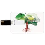 4G USB Flash Drives Credit Card Shape Tree of Life Memory Stick Bank Card Style Tree Watercolors Style Splash Like Big Rain Drops Organic Life Symbol,Green White Brown Waterproof Pen Thumb Lovely Jum