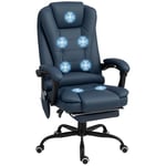 Vinsetto Fauteuil de Bureau massant, Chaise de Bureau, Chaise Ergonomique avec Hauteur réglable, Dossier inclinable et télécommande Filaire, Repose-Pieds rétractable et pivotant à 360°, Bleu