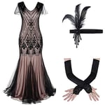 OBEEII Robe Gatsby Femme Robe Frangée Costume Gatsby Robe Flapper 1920 Femme Robe V Cou Robe Soirée Paillette Gatsby sans Manche pour Soirée Art Déco Tango Latine Fête Bal Couleur 5 L