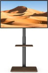 Support TV sur Pied pour TV de 32-70 Pouces Plasma/LED/LCD/OLED Incurvés & Plats, Support TV Réglable en Hauteur avec Base en Bois et étagère en Bois jusqu'à 40 kg, Max VESA 600x400 mm