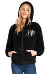 Harry Potter Sherpa Hoodie for Girls, Zip Up Fleece Fluffy Hoodie for Kids Teens (Black HP Teenagers, 16-17 Years)