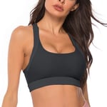 QIANZI Women Sports Bra Yoga Bras Soft Crop Top for Gym Exercise Fitness With Removable Pads Leisure Bralette for Yoga Running Gym Workout grey-M