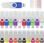 Cle USB 16 Go Lot de 20, Clé USB 2.0 Pendrive Clef USB 16Go Pivotant Stockage Disque avec 10 Cordes (10 Couleurs, 16GB)