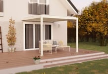 Pergola manuelle bioclimatique adossée aluminium blanc Cameo 3,14 x 3,11 m