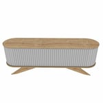 Dmora - Meuble TV Aludra, Buffet de Salon, Armoire Basse pour TV, Base Murale de Rangement, 180x43h60 cm, Chêne et Blanc