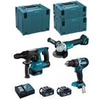 MAKITA Kit MK311RTJ (DHR243 + DHP484 + DGA504 + 2 x 5,0 Ah + DC18RC + MAKPAC 2 + MAKPAC 3 + MAKPAC 4)